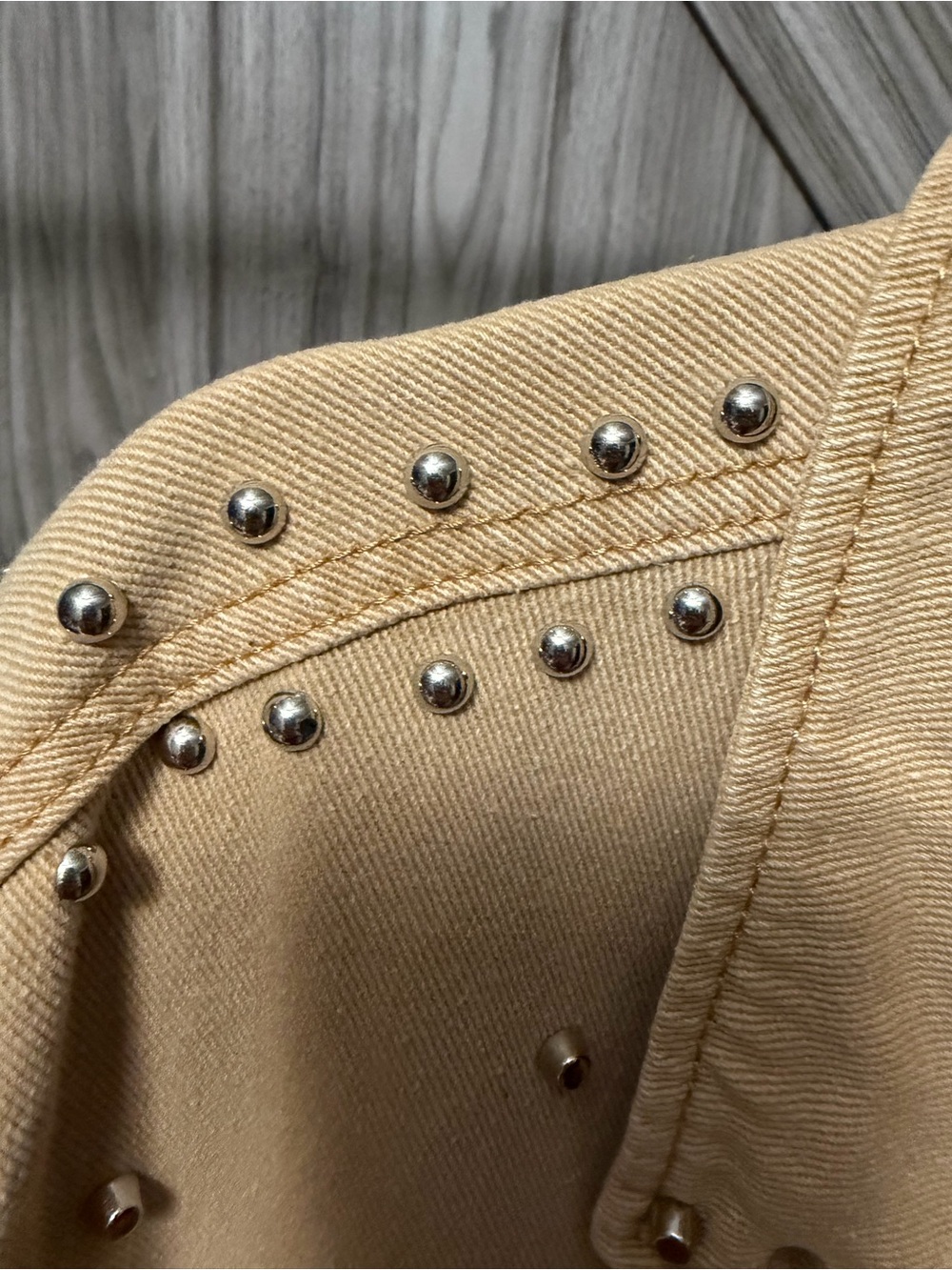 2XL Tan Studded Denim Jacket Western Boho 100% Cotton - Picture 2 of 6